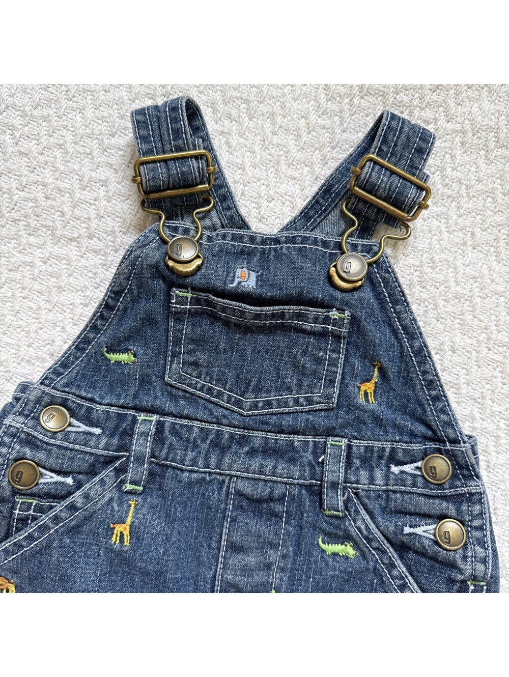Vintage Gymboree Jungle Friends Zoo Giraffe Denim Overalls Y2K 2006 Size 0-3M